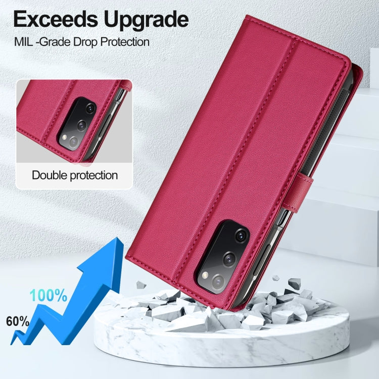 Pour Samsung Galaxy S20 FE 5G LC.IMEEKE L2 Series Étui de téléphone en PU détachable Magsafe avec cordon (rouge)