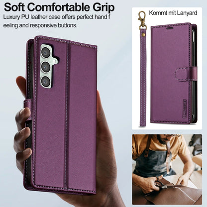 For Samsung Galaxy A55 5G LC.IMEEKE L2 Series Detachable Magsafe PU Phone Case with Lanyard(Purple)