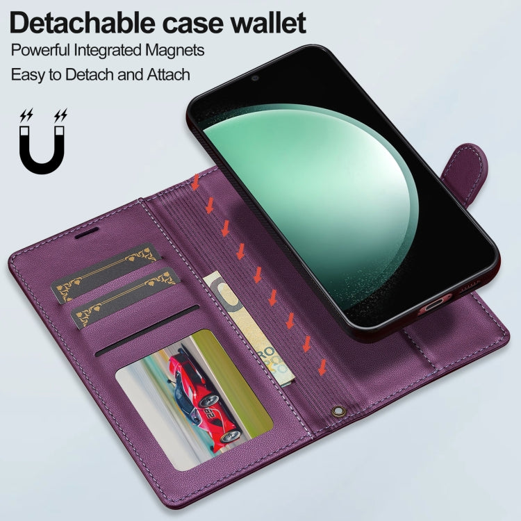 For Samsung Galaxy A55 5G LC.IMEEKE L2 Series Detachable Magsafe PU Phone Case with Lanyard(Purple)