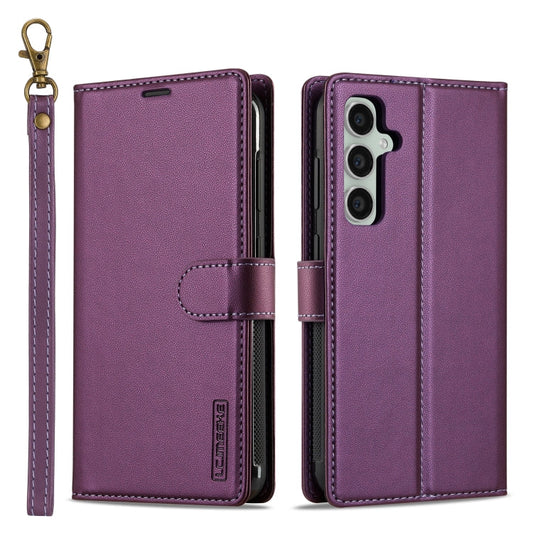 For Samsung Galaxy A55 5G LC.IMEEKE L2 Series Detachable Magsafe PU Phone Case with Lanyard(Purple)