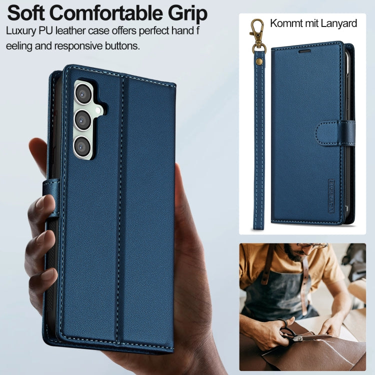 For Samsung Galaxy A35 5G LC.IMEEKE L2 Series Detachable Magsafe PU Phone Case with Lanyard(Blue)