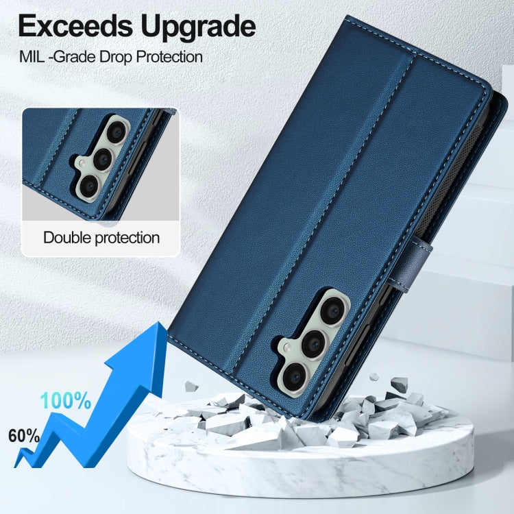 For Samsung Galaxy A35 5G LC.IMEEKE L2 Series Detachable Magsafe PU Phone Case with Lanyard(Blue)