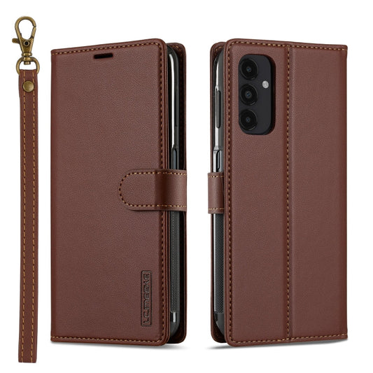 For Samsung Galaxy A14 4G / A14 5G LC.IMEEKE L2 Series Detachable Magsafe PU Phone Case with Lanyard(Brown)