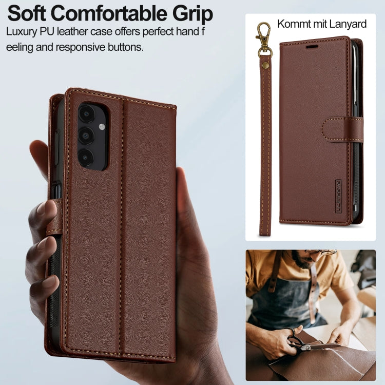 For Samsung Galaxy A14 4G / A14 5G LC.IMEEKE L2 Series Detachable Magsafe PU Phone Case with Lanyard(Brown)