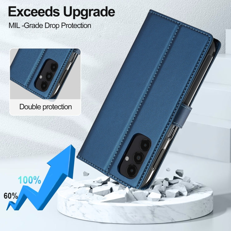 For Samsung Galaxy A14 4G / A14 5G LC.IMEEKE L2 Series Detachable Magsafe PU Phone Case with Lanyard(Blue)