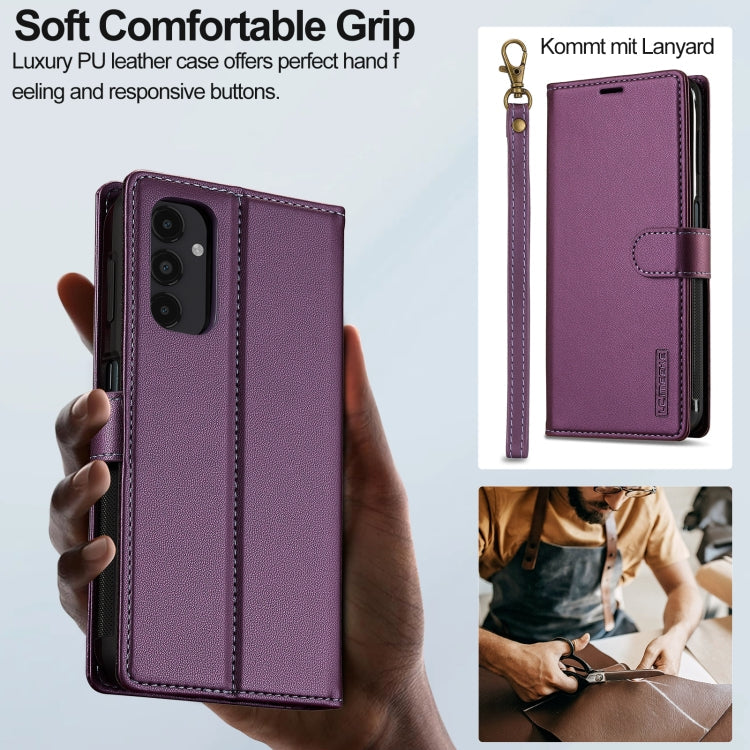 Pour Samsung Galaxy A14 4G / A14 5G LC.IMEEKE Étui de téléphone détachable en cuir PU Magsafe série L2 avec cordon (violet)