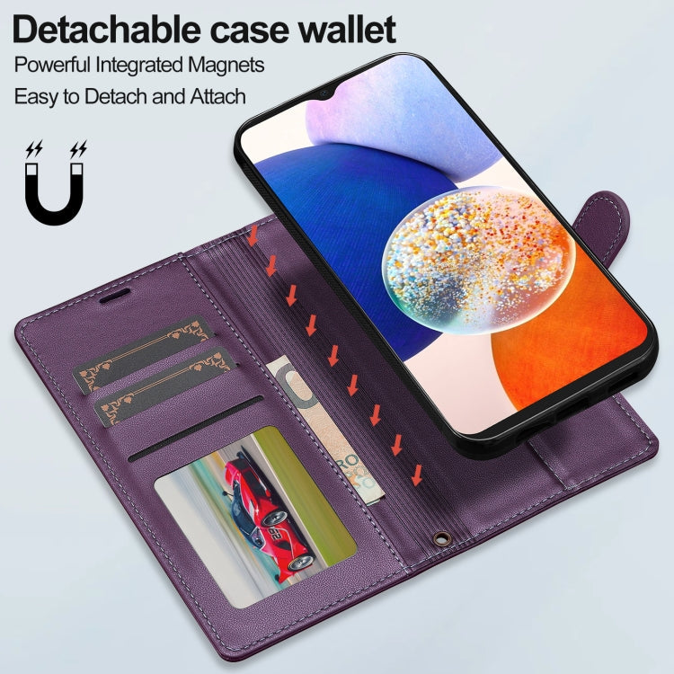Pour Samsung Galaxy A14 4G / A14 5G LC.IMEEKE Étui de téléphone détachable en cuir PU Magsafe série L2 avec cordon (violet)