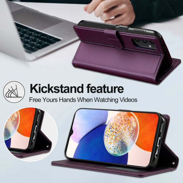 Pour Samsung Galaxy A14 4G / A14 5G LC.IMEEKE Étui de téléphone détachable en cuir PU Magsafe série L2 avec cordon (violet)