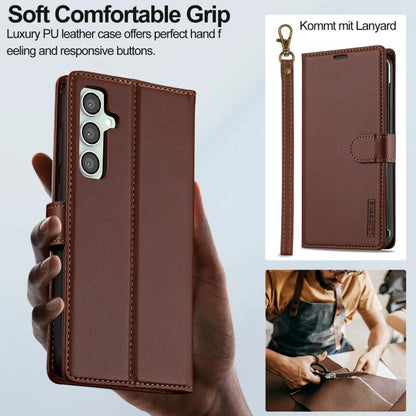 Pour Samsung Galaxy A36 5G LC.IMEEKE Série L2 Étui de Téléphone en PU Détachable Magsafe avec Lanière (Marron)