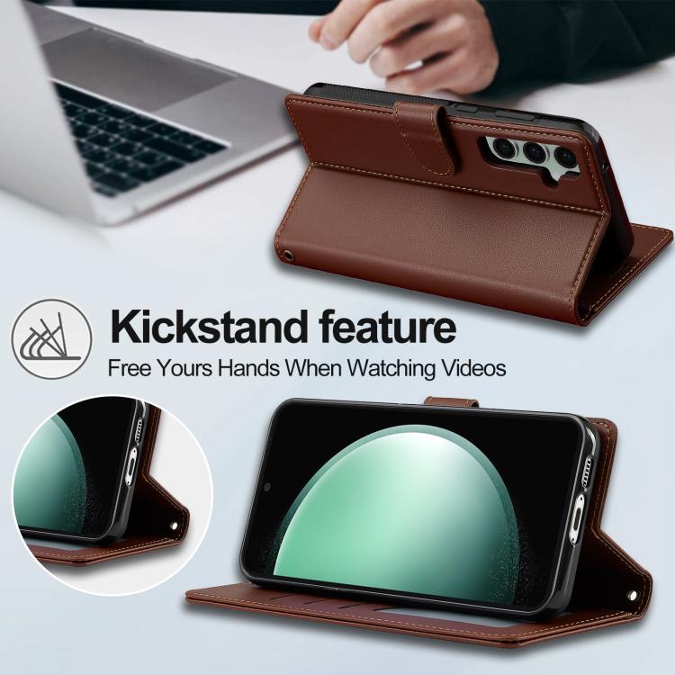Pour Samsung Galaxy A36 5G LC.IMEEKE Série L2 Étui de Téléphone en PU Détachable Magsafe avec Lanière (Marron)