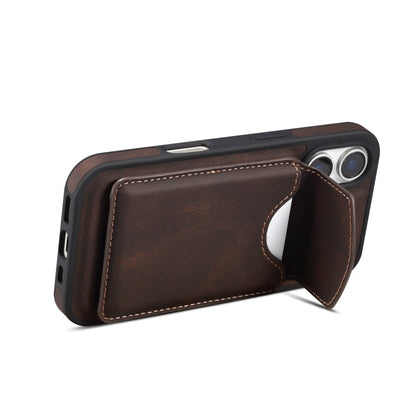 Pour iPhone 16 Plus Étui de téléphone Denior D19 avec sensation de peau et fente pour carte détachable MagSafe (Marron)