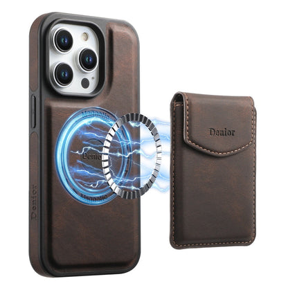 Pour iPhone 15 Pro Max Coque de téléphone Denior D19 amovible en cuir souple avec emplacement pour cartes et MagSafe (Marron)