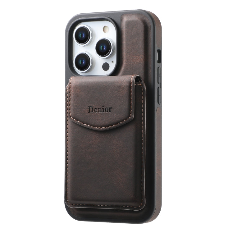 Pour iPhone 15 Pro Max Coque de téléphone Denior D19 amovible en cuir souple avec emplacement pour cartes et MagSafe (Marron)