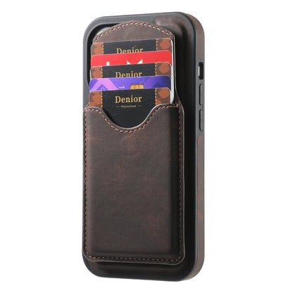Pour iPhone 15 Pro Max Coque de téléphone Denior D19 amovible en cuir souple avec emplacement pour cartes et MagSafe (Marron)