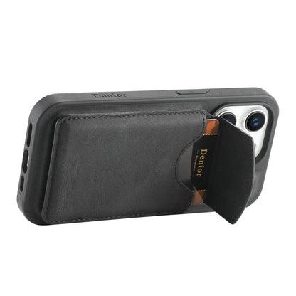 For iPhone 15 Pro Max Denior D19 Skin Feel MagSafe Detachable Card Slot Phone Case(Black)