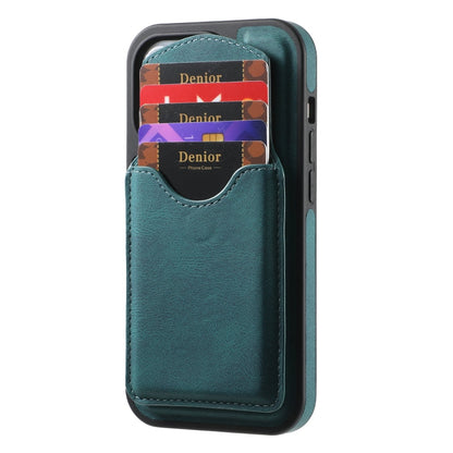 For iPhone 15 Plus / 14 Plus Denior D19 Skin Feel MagSafe Detachable Card Slot Phone Case(Blue)