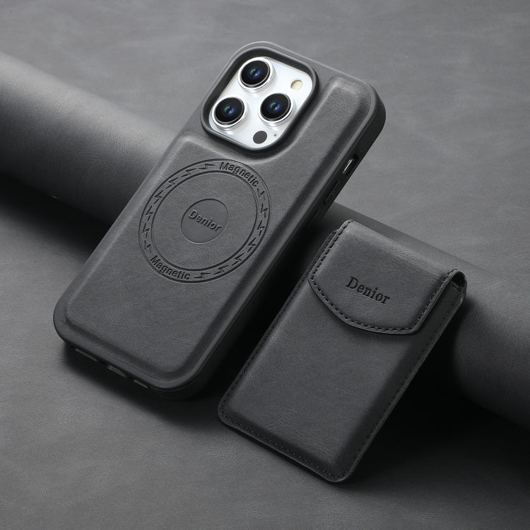 For iPhone 15 Plus / 14 Plus Denior D19 Skin Feel MagSafe Detachable Card Slot Phone Case(Black)