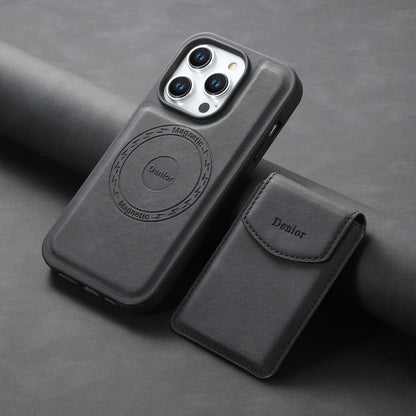 For iPhone 15 Plus / 14 Plus Denior D19 Skin Feel MagSafe Detachable Card Slot Phone Case(Black)