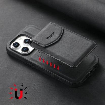 For iPhone 15 Plus / 14 Plus Denior D19 Skin Feel MagSafe Detachable Card Slot Phone Case(Black)