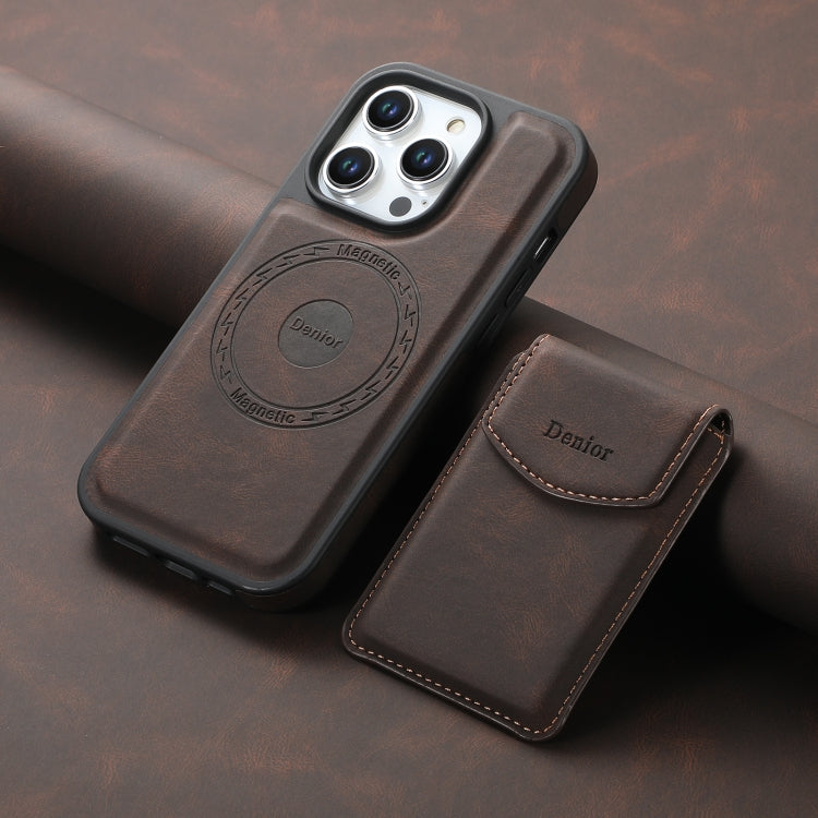 For iPhone 15 Denior D19 Skin Feel MagSafe Detachable Card Slot Phone Case(Brown)