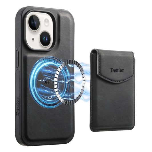 Pour iPhone 14 / 13 Étui de Téléphone Denior D19 en Cuir Magnétique Amovible Porte-Cartes (Noir)