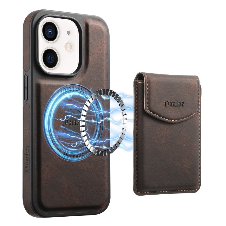 For iPhone 12 / 12 Pro Denior D19 Skin Feel MagSafe Detachable Card Slot Phone Case(Brown)