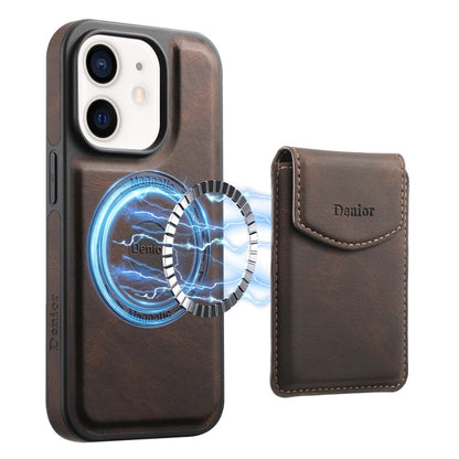 For iPhone 12 / 12 Pro Denior D19 Skin Feel MagSafe Detachable Card Slot Phone Case(Brown)