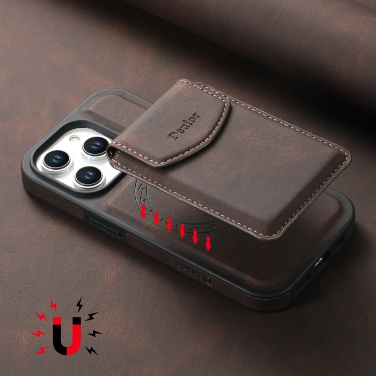 For iPhone 12 / 12 Pro Denior D19 Skin Feel MagSafe Detachable Card Slot Phone Case(Brown)