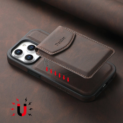 For iPhone 12 / 12 Pro Denior D19 Skin Feel MagSafe Detachable Card Slot Phone Case(Brown)