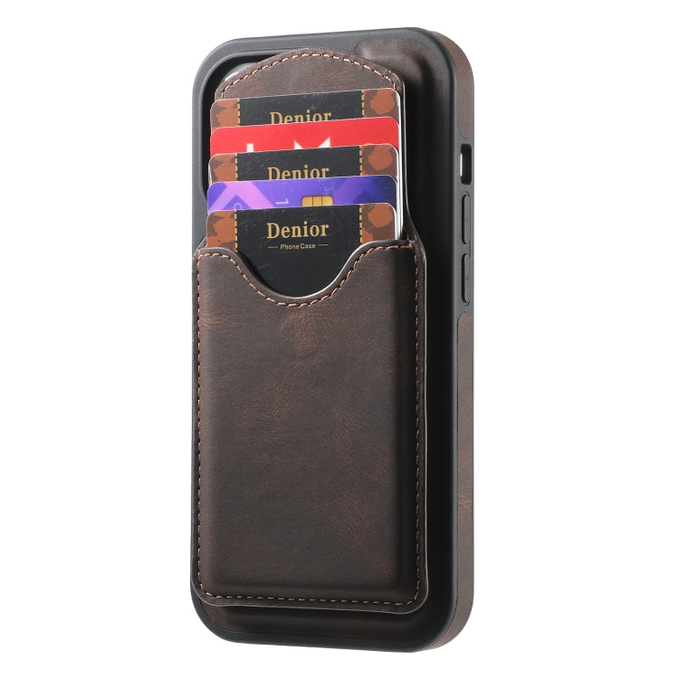 For iPhone 12 Pro Max Denior D19 Skin Feel MagSafe Detachable Card Slot Phone Case(Brown)