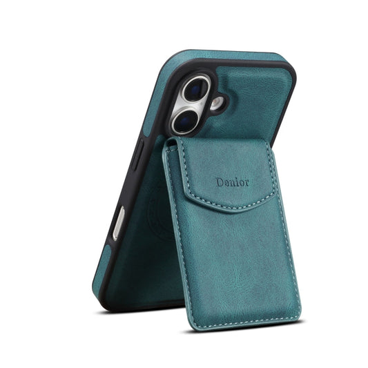 For iPhone 16 Plus Denior D20 Skin Feel MagSafe Holder Detachable Card Slot Phone Case(Blue)
