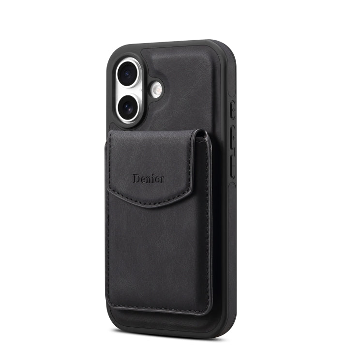 For iPhone 16 Plus Denior D20 Skin Feel MagSafe Holder Detachable Card Slot Phone Case(Black)