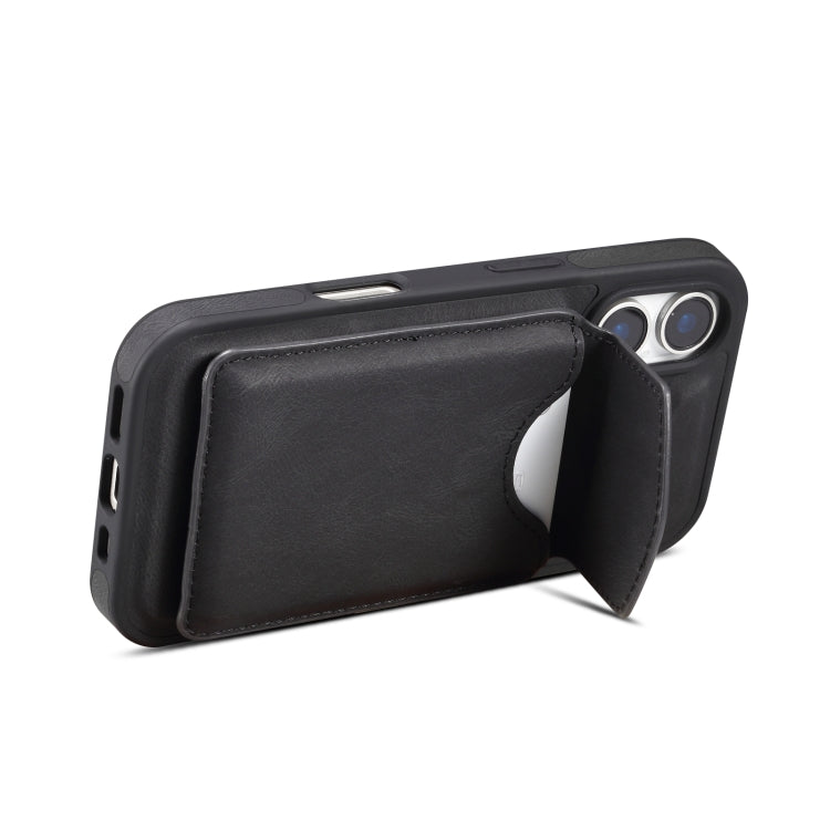 For iPhone 16 Plus Denior D20 Skin Feel MagSafe Holder Detachable Card Slot Phone Case(Black)