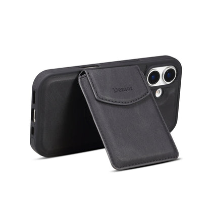 For iPhone 16 Denior D20 Skin Feel MagSafe Holder Detachable Card Slot Phone Case(Black)