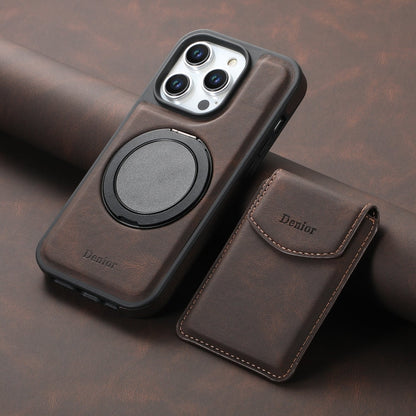 For iPhone 15 Pro Max Denior D20 Skin Feel MagSafe Holder Detachable Card Slot Phone Case(Brown)