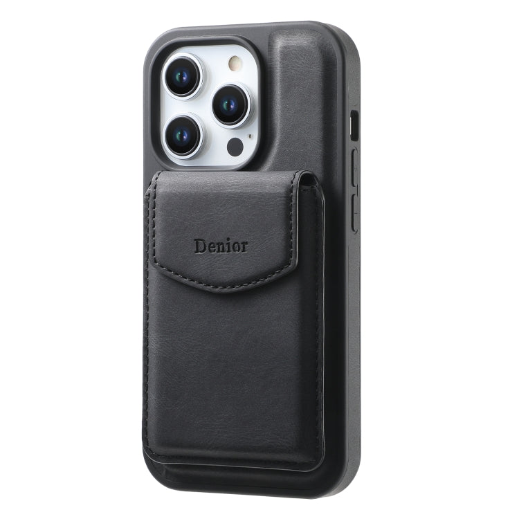 For iPhone 15 Pro Denior D20 Skin Feel MagSafe Holder Detachable Card Slot Phone Case(Black)