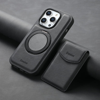 For iPhone 15 Plus / 14 Plus Denior D20 Skin Feel MagSafe Holder Detachable Card Slot Phone Case(Black)