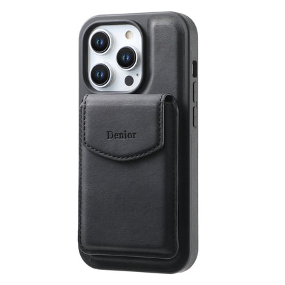 For iPhone 15 Plus / 14 Plus Denior D20 Skin Feel MagSafe Holder Detachable Card Slot Phone Case(Black)