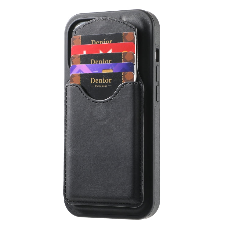 For iPhone 15 Plus / 14 Plus Denior D20 Skin Feel MagSafe Holder Detachable Card Slot Phone Case(Black)