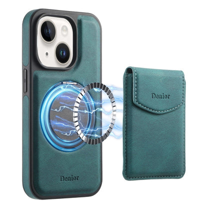 Pour iPhone 15 Coque De Téléphone En Cuir Avec Emplacement Pour Carte Détachable Et Support MagSafe, Modèle Denior D20 (Bleu)