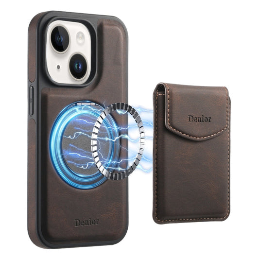 Pour iPhone 14 / 13 Denior D20 Étui en cuir avec support MagSafe et fente pour cartes détachable (marron)