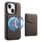 Pour iPhone 14 / 13 Denior D20 Étui en cuir avec support MagSafe et fente pour cartes détachable (marron)