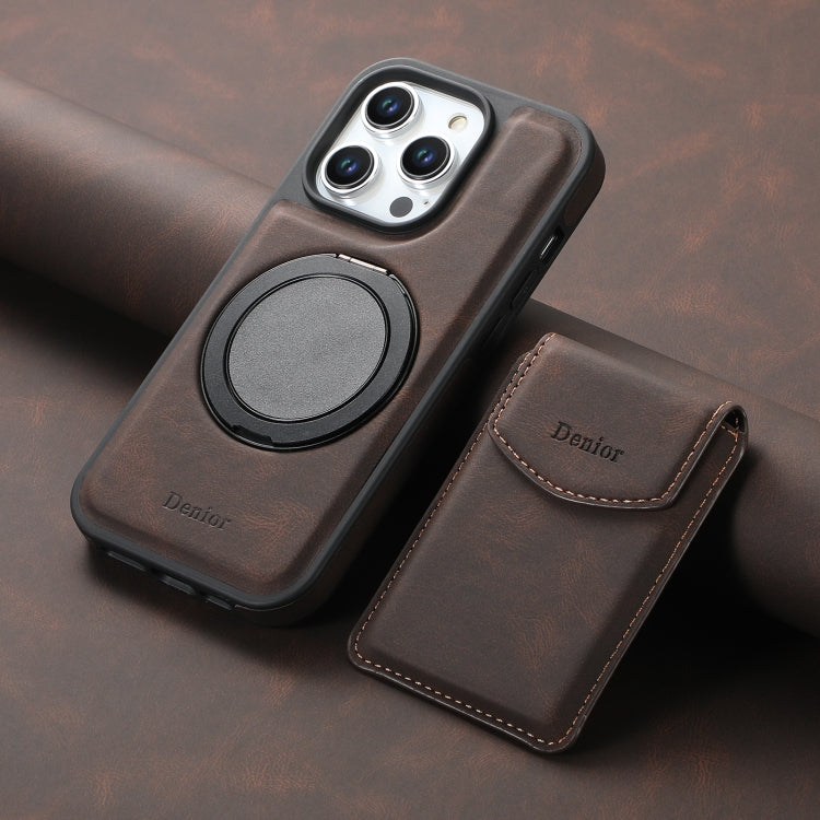 For iPhone 14 Pro Denior D20 Skin Feel MagSafe Holder Detachable Card Slot Phone Case(Brown)