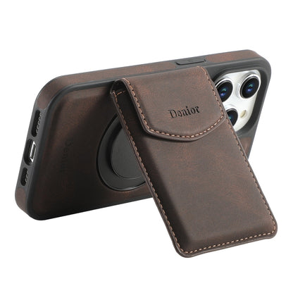 For iPhone 14 Pro Denior D20 Skin Feel MagSafe Holder Detachable Card Slot Phone Case(Brown)