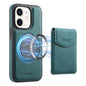 Pour iPhone 12 / 12 Pro Denior D20 Étui de téléphone à fente pour carte détachable et support MagSafe effet peau (bleu)