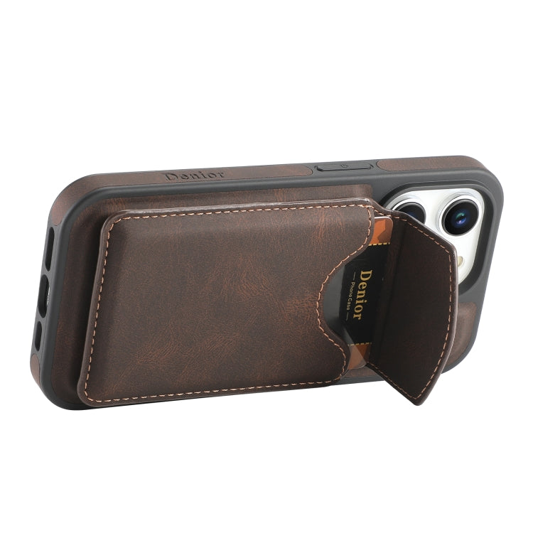 For iPhone 12 / 12 Pro Denior D20 Skin Feel MagSafe Holder Detachable Card Slot Phone Case(Brown)