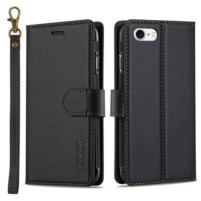 For iPhone 7 / 8 / SE 2020 2022 LC.IMEEKE L2 Series Detachable Magsafe PU Phone Case with Lanyard(Black)