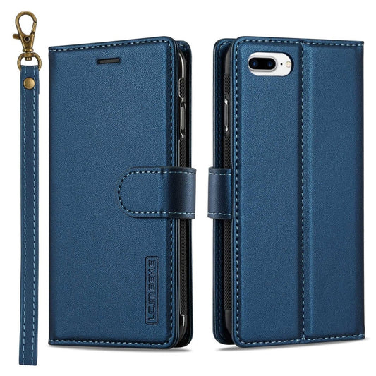 For iPhone 7 Plus / 8 Plus LC.IMEEKE L2 Series Detachable Magsafe PU Phone Case with Lanyard(Blue)