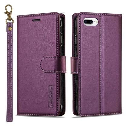 For iPhone 7 Plus / 8 Plus LC.IMEEKE L2 Series Detachable Magsafe PU Phone Case with Lanyard(Purple)