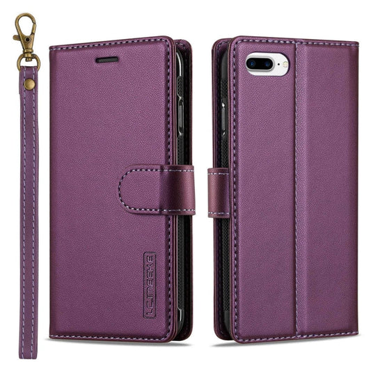 For iPhone 7 Plus / 8 Plus LC.IMEEKE L2 Series Detachable Magsafe PU Phone Case with Lanyard(Purple)